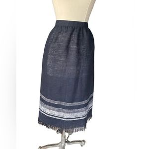 VTG Act III navy blue striped blanket fringe style  Long Midi Skirt 32” waist
